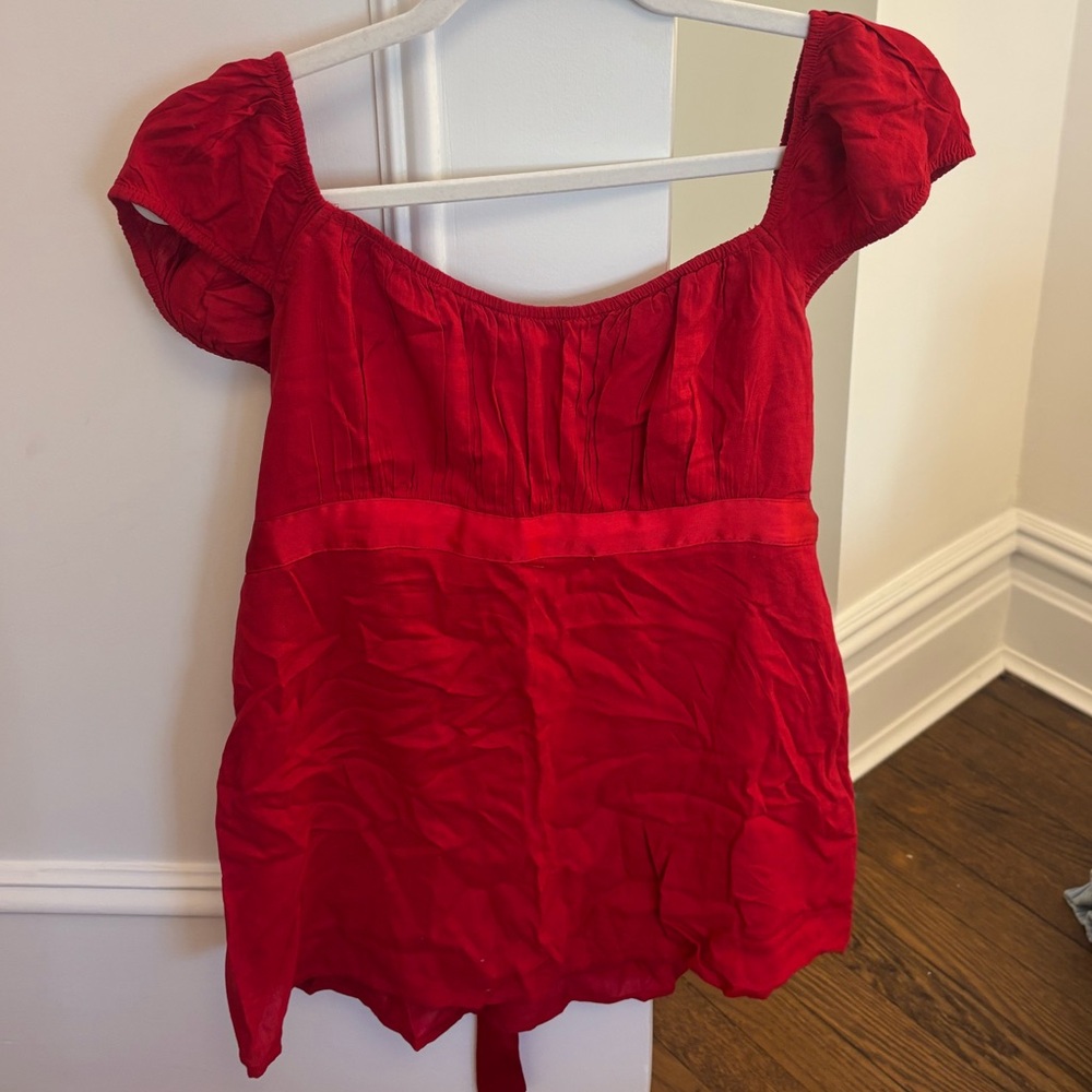 Hollister Red Square Neck Puff Sleeve Blouse